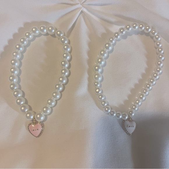 Pearl Stretch Charm Bracelets Handmade White Pink 2 - Picture 4 of 12